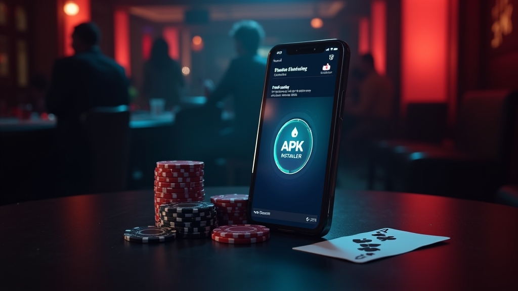 Android phone displaying an APK install screen in a dark casino setting