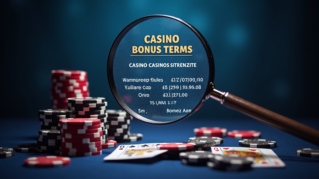 Casino bonus terms displayed over chips with highlighted wagering rules