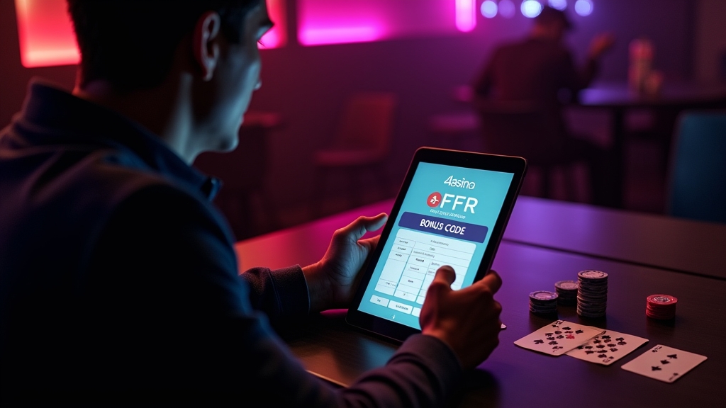 Returning player checking a casino loyalty bonus code on a tablet