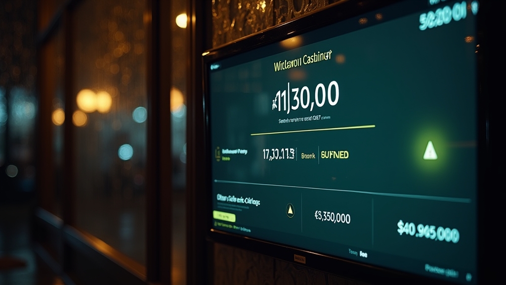 Pending withdrawal screen beside a worried player in a dark casino setting