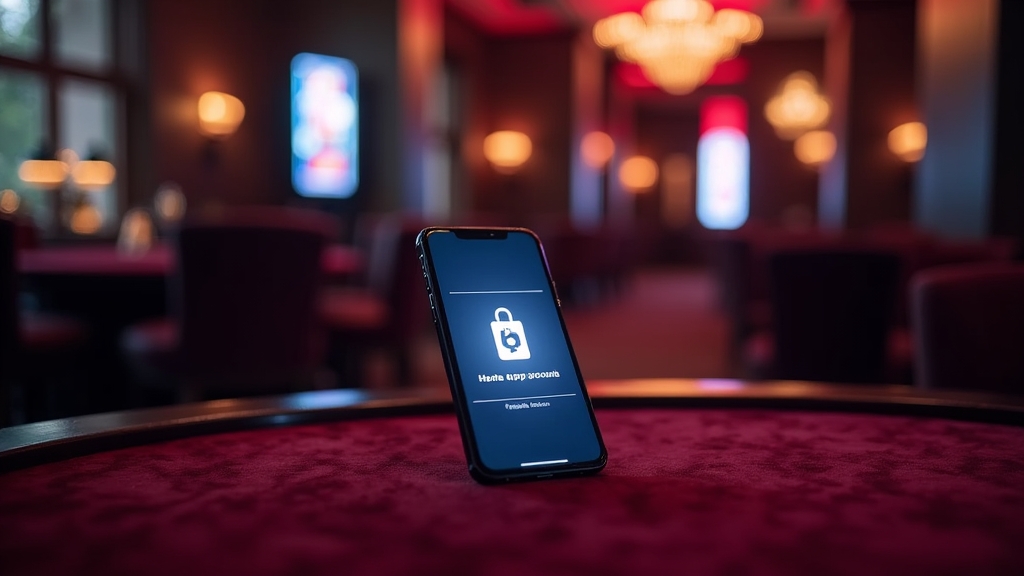 Smartphone showing a casino app download page in a dark neon-lit setting